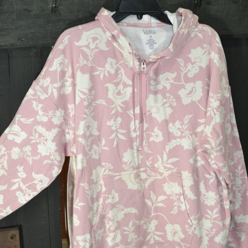 2X - Pink/Cream Half Zip Hooded Sweatshirt